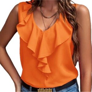 Culture Code Bright Orange Ruffle Front Sleeveless Blouse 2XL Rayon Lightweight